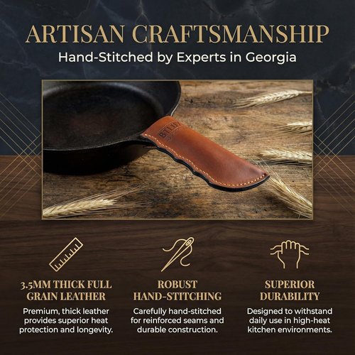 Full Grain Leather Handle Cover Set by Proudly Made in Georgia - Heat Resistant Sleeves for Skillets & Pots