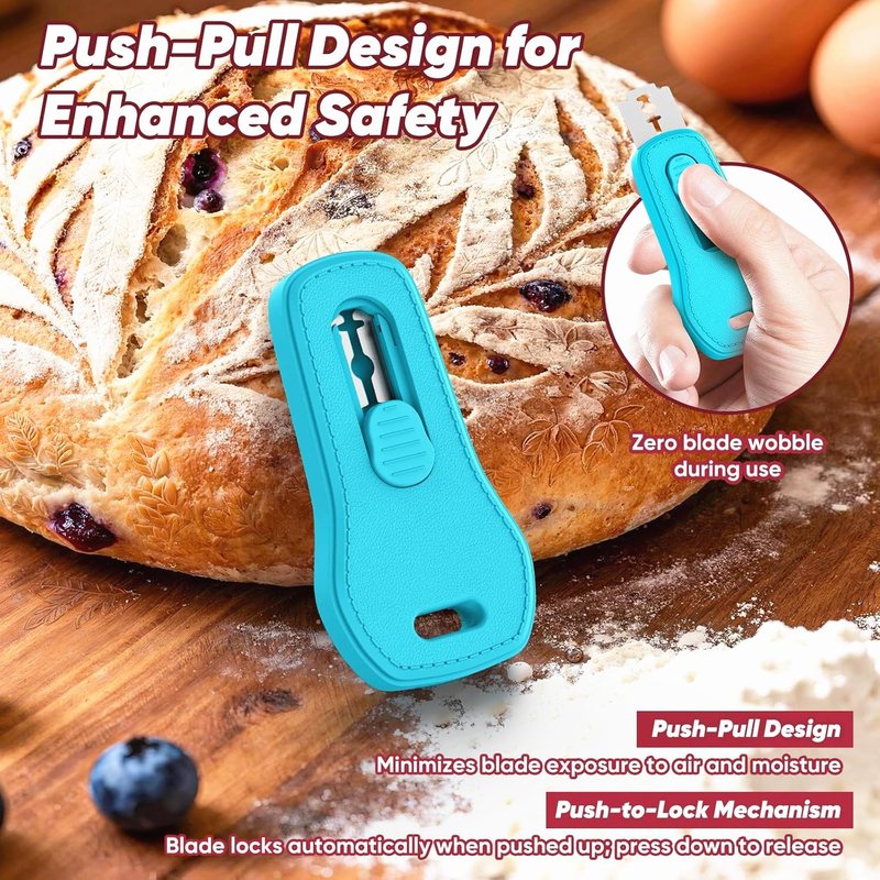 24SHEN Bread Lame, Sourdough Scoring Tool with Extractable & Magnetic, Sour Dough Tools Sourdough Cutter for Homemade Bread Making, Scoring Knife Include 5 Razor Blades-Blue