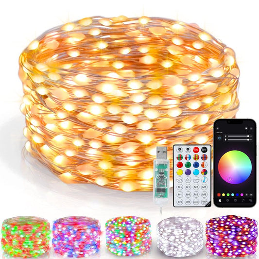 Smart Fairy Lights 33Ft 100 LED Twinkle String Lights with Remote & APP Control, Color Changing USB Fairy Lights Music & Mic Sync for Valentine's Day Bedroom Holiday Party Decor