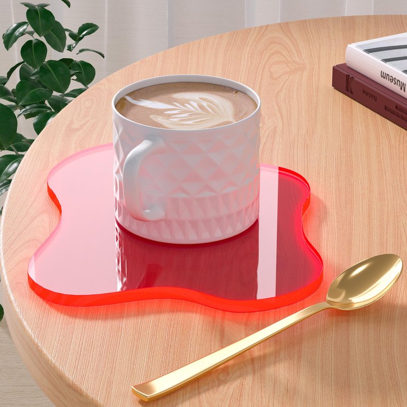 Acrylic Coaster Decorative Plates,Coral Pink Bar Drink Coaster, Clear Cloud Shape Coffee Cup Coaster, Perfect for Tabletop Protection and Accessories Display.(Coral Pink)