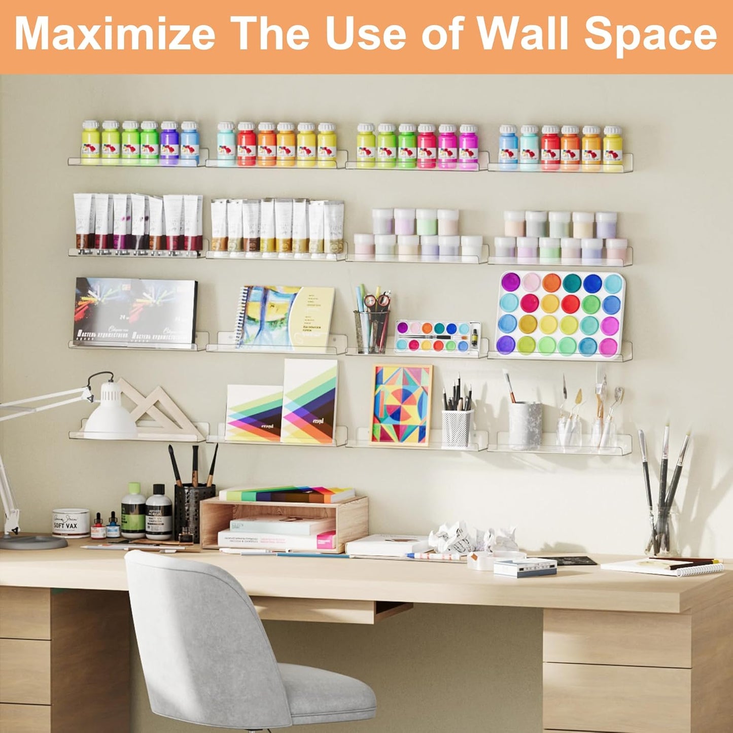 Upsimples 8 Pack Acrylic Wall Shelves - Clear Display Shelf for Toys, Perfume & Books | 15" Organizers