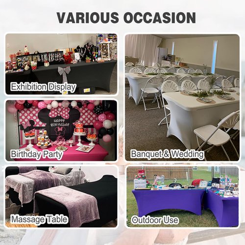 FOLINS&HOME Black 6ft Fitted Rectangle Tablecloth with Elastic, Water Resistant Washable Spandex Table Cover for 6 Foot Folding Tables, Stretch Table Cloth for Weddings, Banquets, Parties