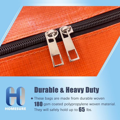 HOMESURE Large Water-Resistant Moving Bags - 4 Pack Heavy-Duty Storage Totes with Zippers & Handles | Space-Saving Orange Design
