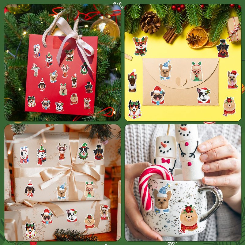 BkeeCten Christmas Dog Head Stickers - 1000 Pcs Xmas Winter Wonderland Dog Waterproof Vinyl Reusable Laptop Stickers Coloring Book Scrapbook Water Bottle Page Activity Pad Party Favors Kids Skateboard