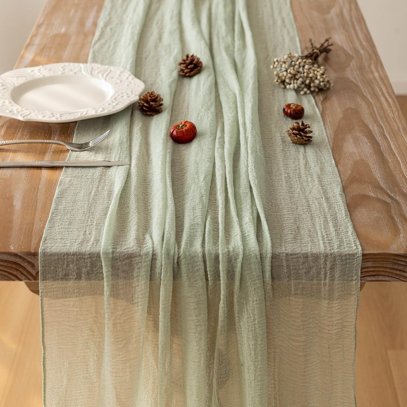 Keketoarrange 3Pcs Sage Green Spring Easter Cheesecloth Table Runner 120 Inch 10 FT Rustic Boho Cheese Cloth Runner for Wedding Baby Shower Bridal Shower Sheer Gauze Centerpiece Home Decor