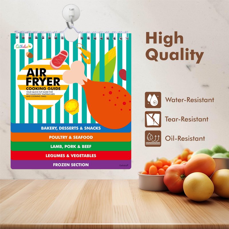Magnetic Air Fryer Cheat Sheet, Air Fryer Cooking Guide Booklet with 72 Removable Blank Labels, Cooking Time Temp Chart Recipe Guide for Quick Reference