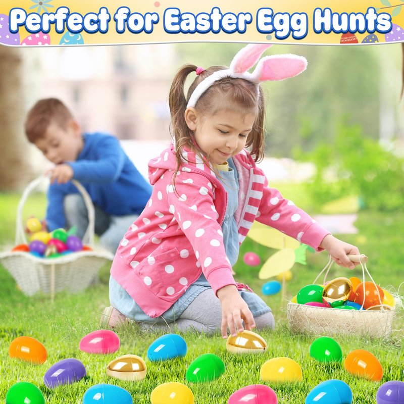 Duchong 36 Count 3.15" Plastic Easter Eggs, 30 Pcs Empty Suprise Eggs 6 Pcs Golden Eggs Bulk, Fillable Eggs with Hinge for Easter Hunt, Basket Stuffers Fillers, Easter Party Favor Decorations