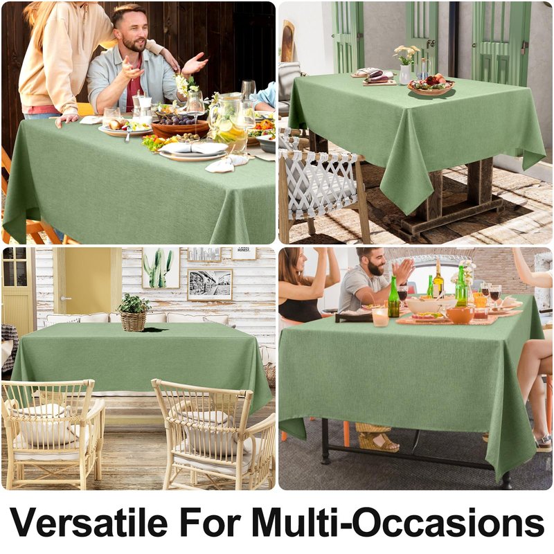 Smiry Rectangle Table Cloth Linen Textured, Waterproof Spillproof Anti-Wrinkle Burlap Tablecloth, Washable Decorative Fabric Table Cover for Dining, Party, Banquet, 52 x 70 Inch, Sage Green
