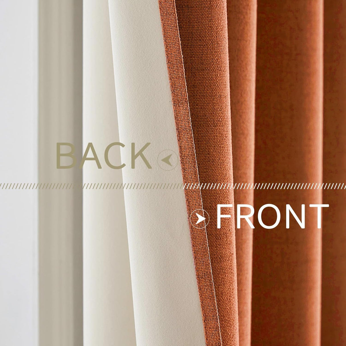 MIULEE Linen Curtains - 100% Blackout Thermal Insulated Orange Drapes | Room Darkening 52 x 90 Inch (2 Panels)
