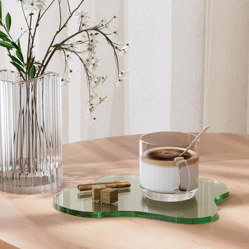 Acrylic Coaster Decorative Plates,Green Bar Drink Coaster, Clear Cloud Shape Coffee Cup Coaster, Perfect for Tabletop Protection and Accessories Display.(Green