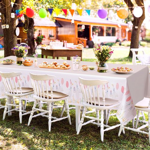 Honeydak 4 Pcs Silly Goose Birthday Party Tablecloths Pink 1st Baby Shower Gingham Table Cover Disposable Plastic Tablecloths Goose Theme Party Supplies for 1st Boys Girls Summer Decorations