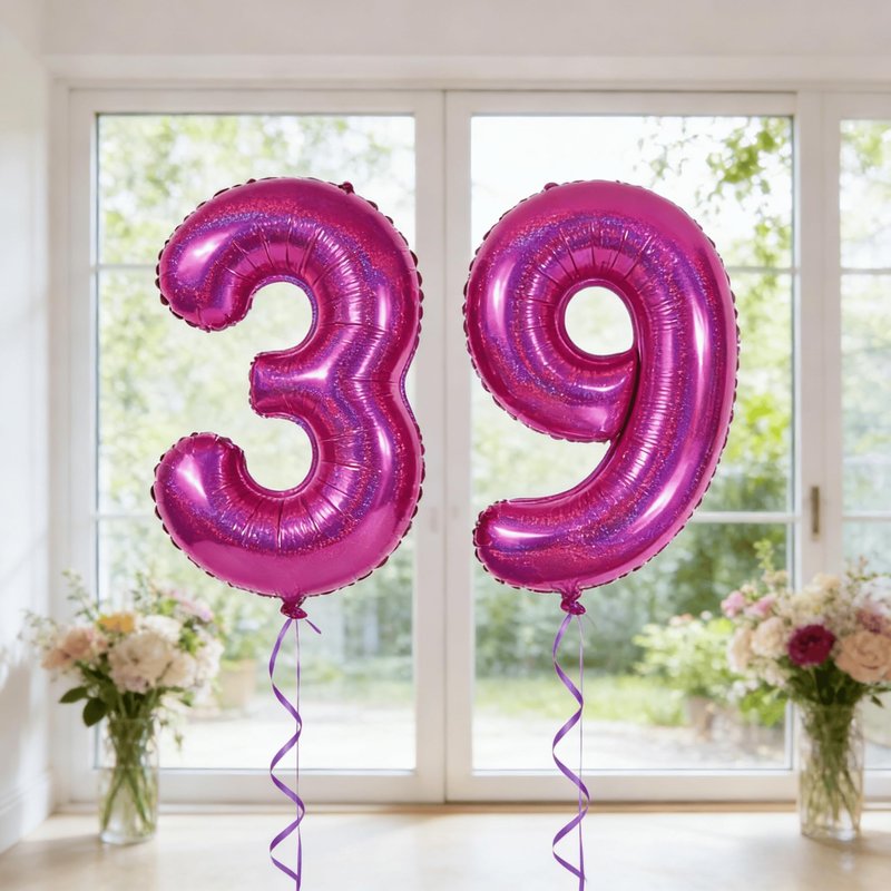 Laser Hot Pink 4 Balloon, Number Balloons 40 Inch, 4th Birthday Decorations for Girls Four Large Numbers for Party Decor, Number 4 Balloon