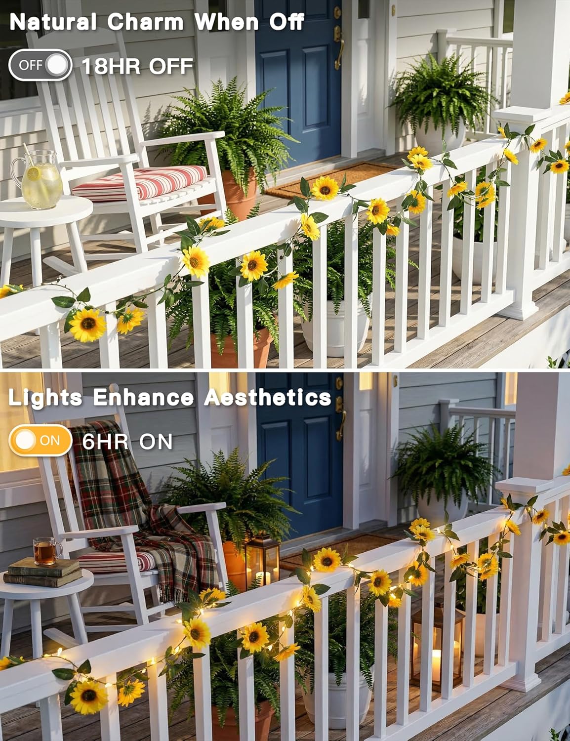 Suddus Artificial Sunflower Garland - 60 LED Fairy Lights | Battery Operated Indoor/Outdoor Decor (Warm White)