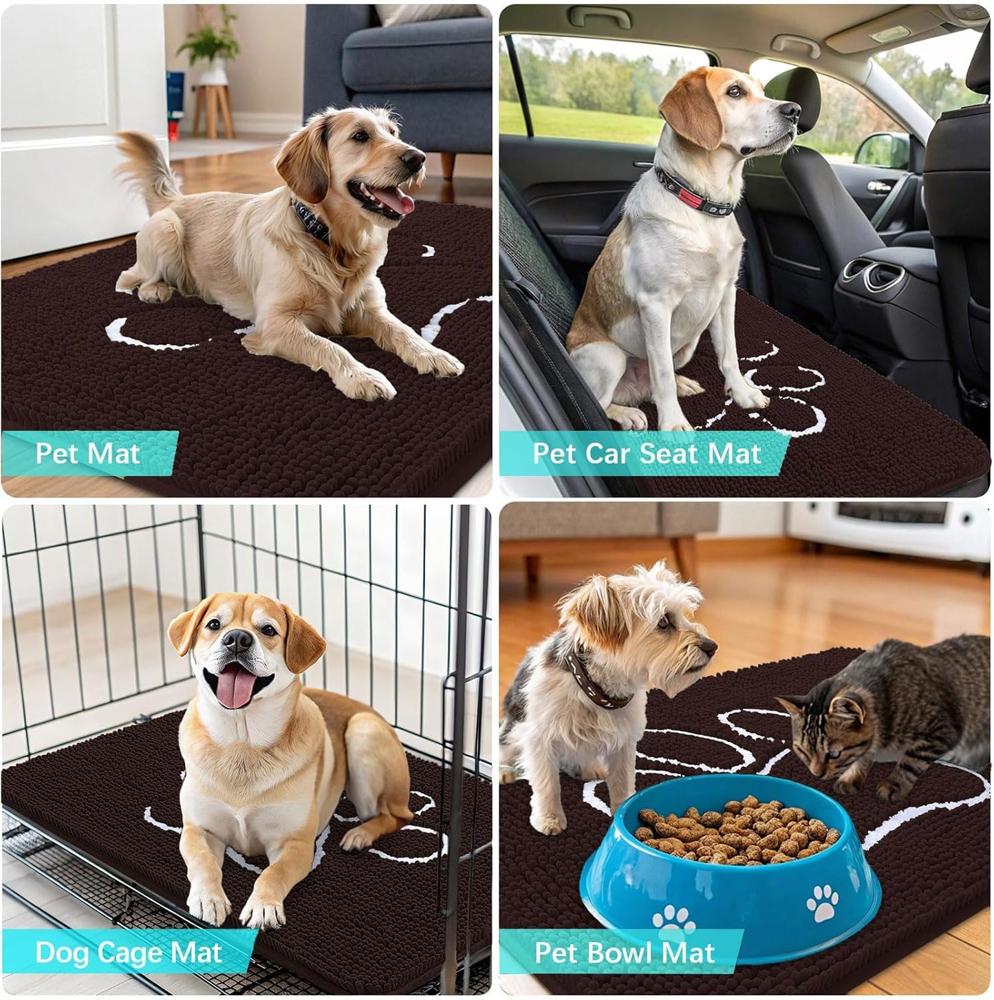 OLANLY Dog Door Mat - Absorbent Non-Slip Mud Mat for Paws | 59x32 Paw Print Design in Brown