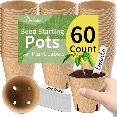 Dalzom® Biodegradable Peat Pots - 60Pcs 3.1” Seedling Containers with Drainage Holes & Labels