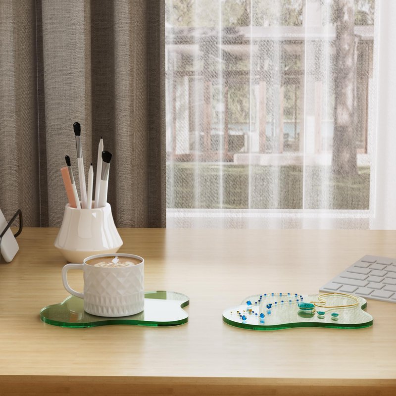 Acrylic Coaster Decorative Plates,Green Bar Drink Coaster, Clear Cloud Shape Coffee Cup Coaster, Perfect for Tabletop Protection and Accessories Display.(Green