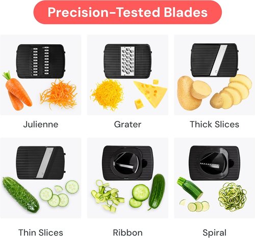 Fullstar Mandoline Slicer - 6-in-1 Kitchen Tool with Safety Glove | Versatile Fruit, Cheese, and Veggie Cutter (White)