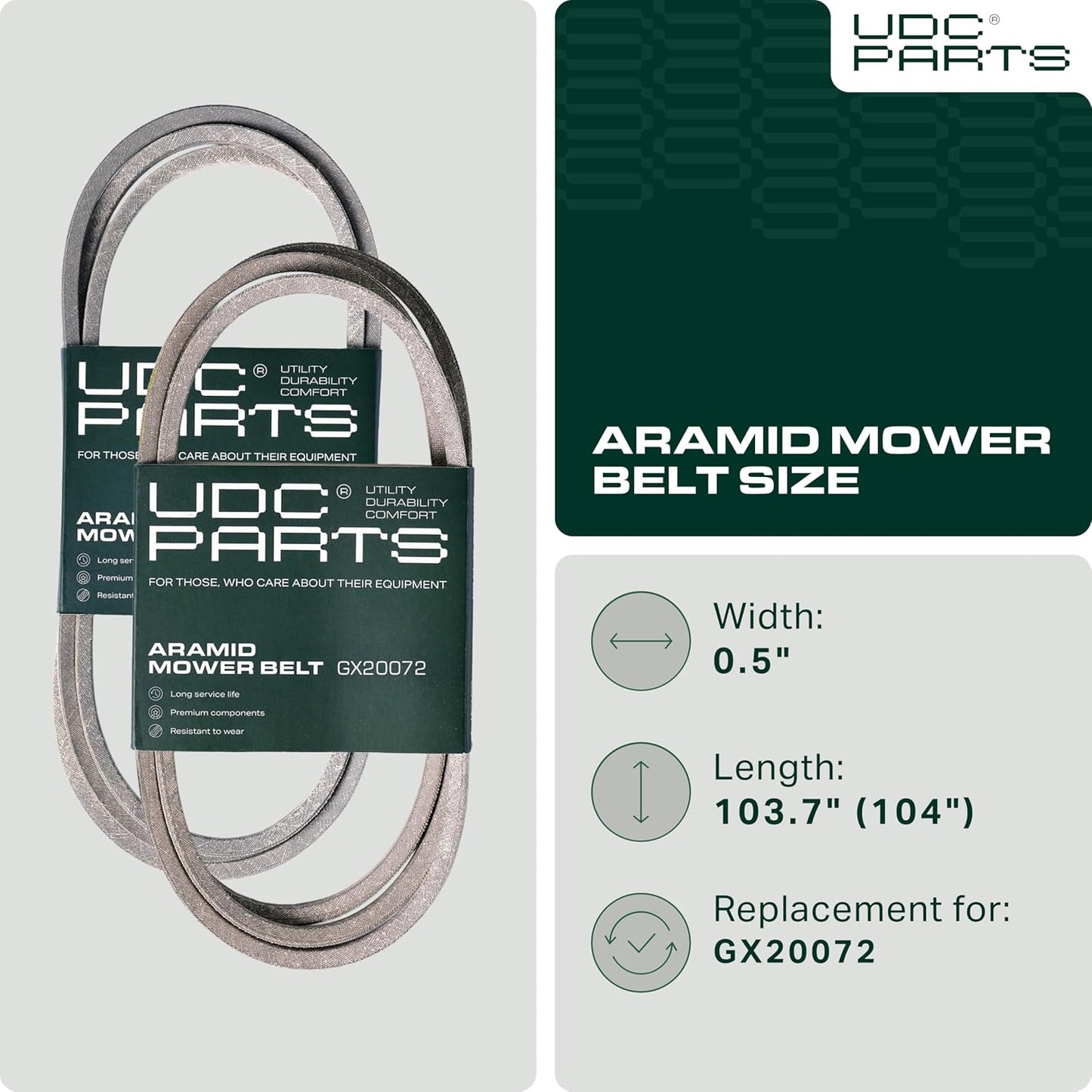 UDC Parts Deck Belt Replacement - Fits John Deere 42 Inch Models D105, D110, E100 & More | 104 Inch