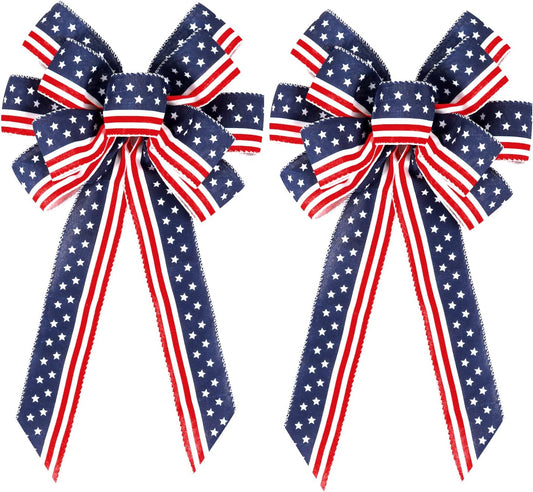 Patriotic 4th of July Decor Bow by [Brand Name] - Red, White & Blue Stripe Stars | Perfect for Wreaths & Tree Toppers