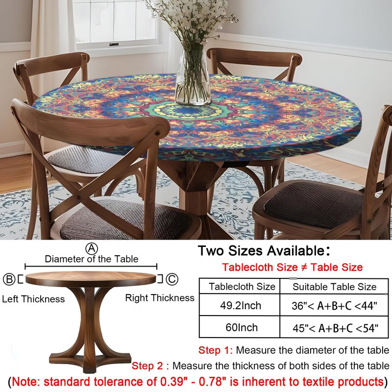 opstellen Round Tablecloth Waterproof Boho Fitted Vinyl Table Cloth Summer Fall Outdoor Circle Cover for 36-44" Tables Kitchen Dining Apartment Essentials Camping Picnic Party Decor Housewarming Gifts