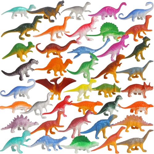 FINGOOO Mini Dinosaur Figures Set - 39 Assorted Vinyl Toys for Dino Party Cake Toppers & Easter Gifts