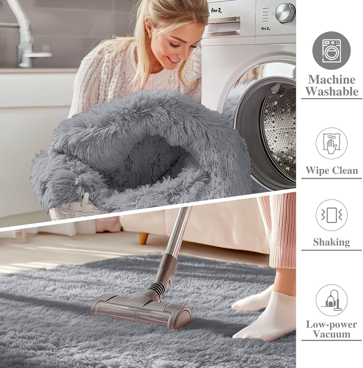 OLANLY Large Area Rug - Soft Fluffy Shaggy Carpet for Living Room & Bedroom | Machine Washable, Light Grey