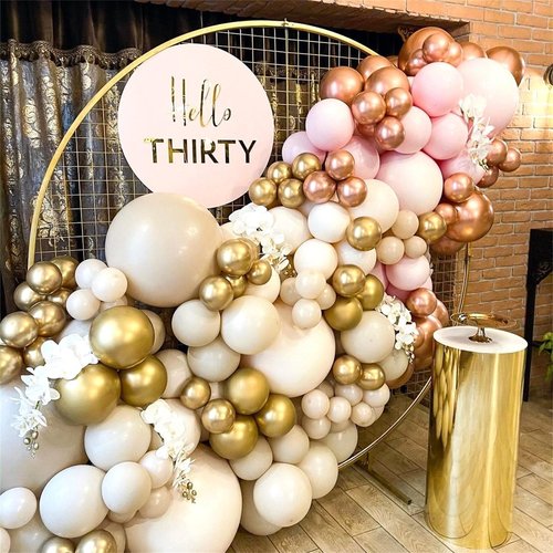 Dusty Pink Beige Gold Boho Balloon Garland Arch Kit, Neutral Blush Nude Tan Champagne Gold Double Stuffed Balloon Arch Kit for Women Birthday Wedding Baby Bridal Shower Engagement Party Decorations