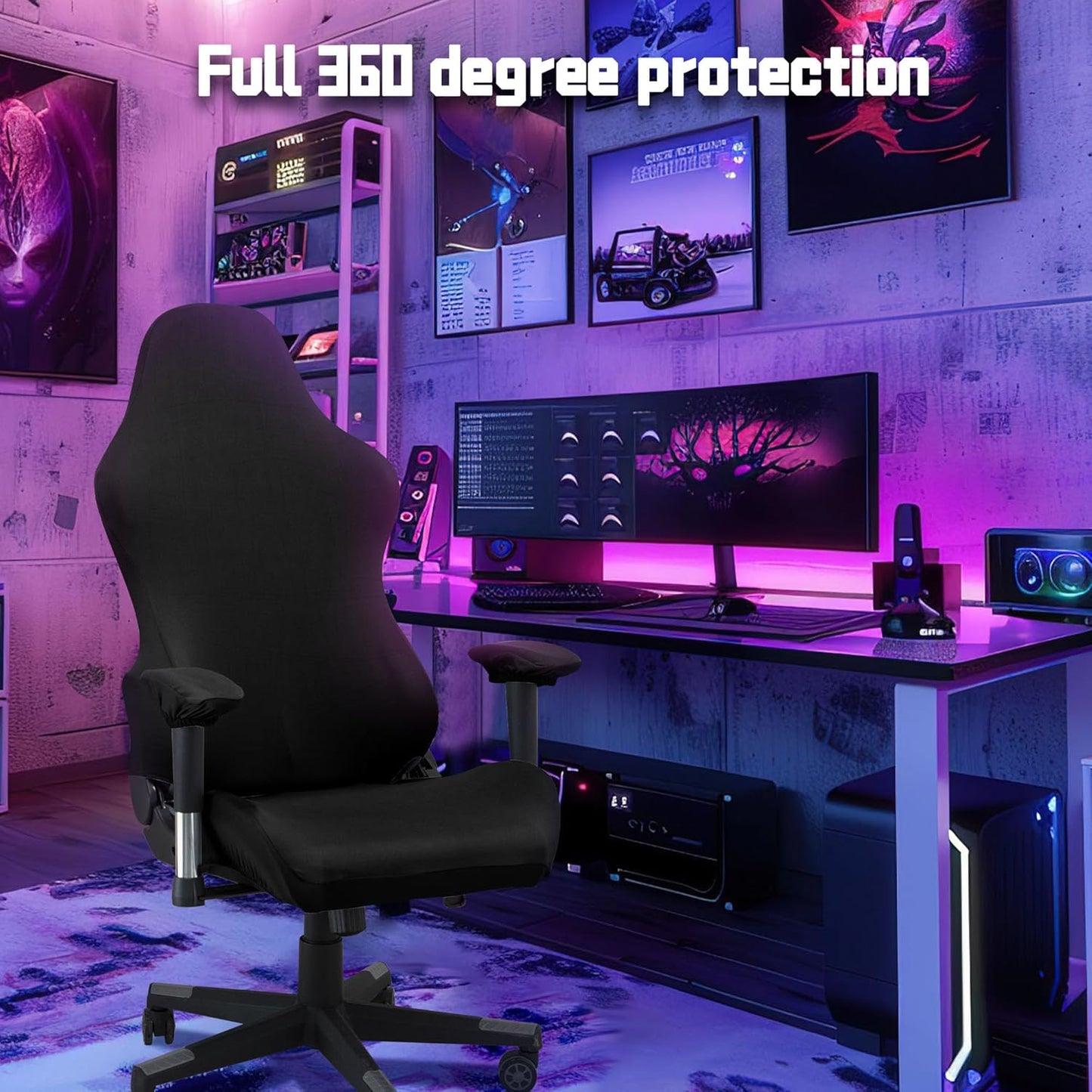 BIETYONE Gaming Chair Cover - Stretchable Ergonomic Slipcover for Cat Scratch Protection | Black