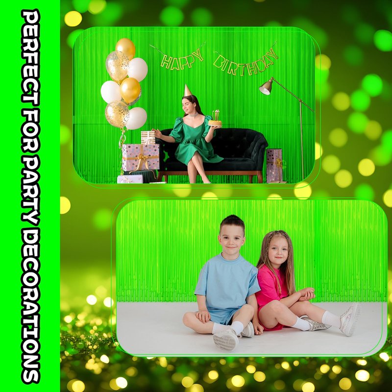 4 Pack Glow in The Dark Curtains Party Supplies 6.6 x 3.3 Ft Glow Tinsel Foil Fringe Curtains Photo Booth Prop Backdrop Streamer for Birthday Holiday Neon Party Decorations