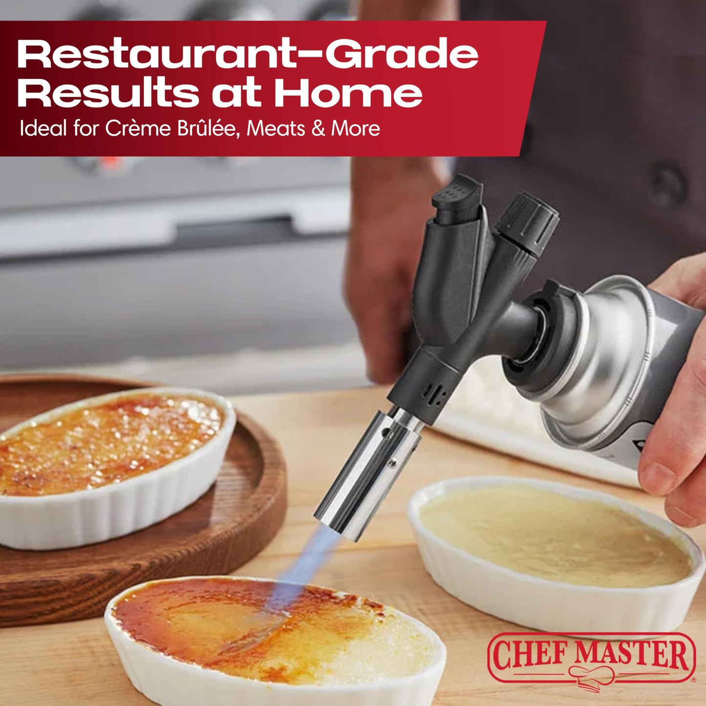 Chef's Torch, Kitchen Torch, Cooking Torch, Refillable Butane Torch Lighter w/ Adjustable Flame for Searing Steaks, Creme Brulee, Desserts, BBQ, Baking, Craft by Chef Master 90014(Butane Not Included)