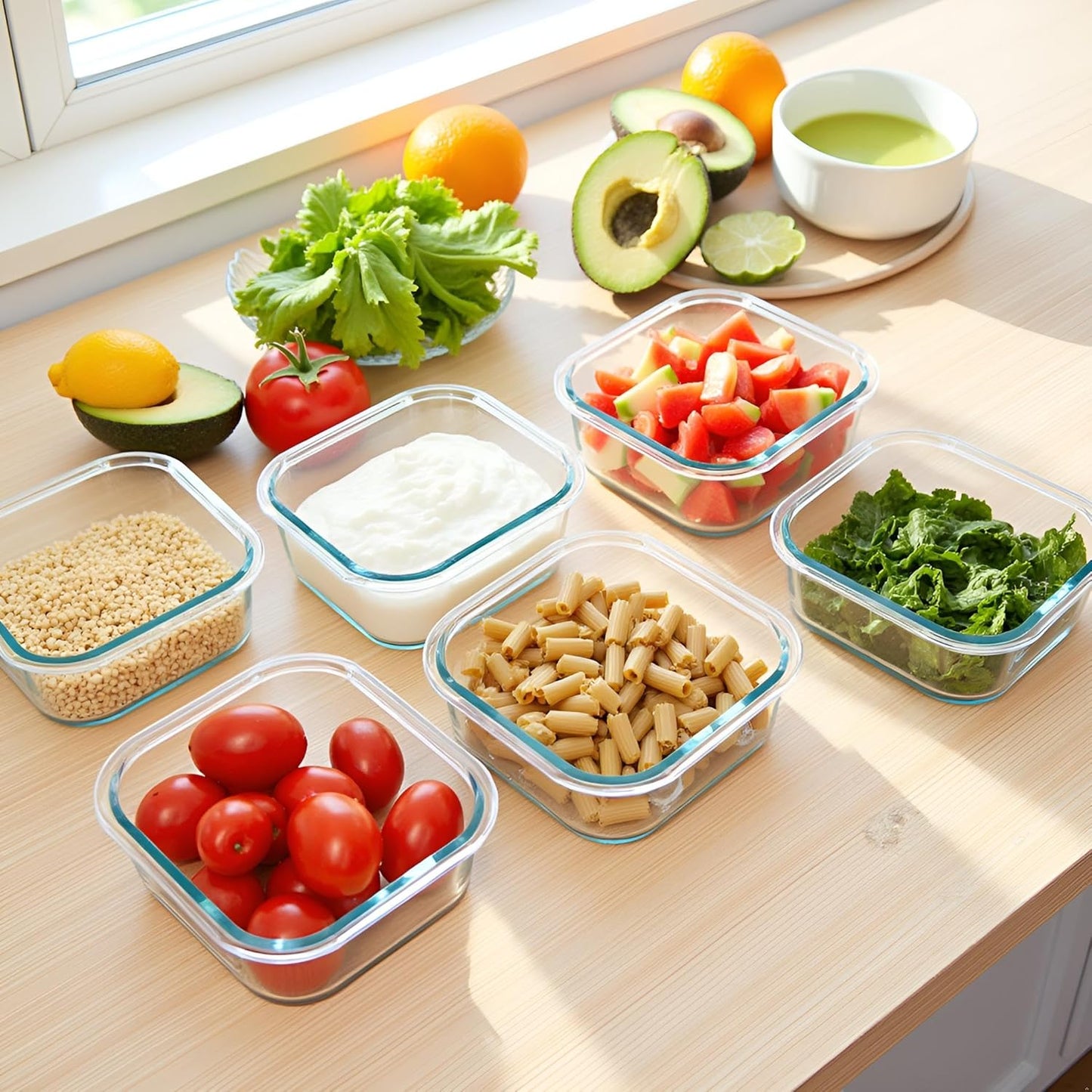 Skiennix 16oz Square Glass Meal Prep Containers - BPA-Free, Heat-Resistant, Microwave & Dishwasher Safe | 4 Pack