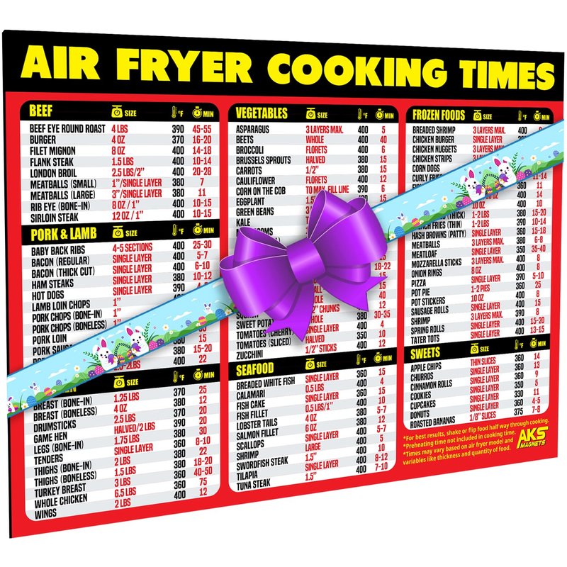 Air Fryer Magnetic Cheat Sheet - Large Print Easy to Read Airfryer Accessory - Air Fryer Cooking Times Chart Magnet, Airfry Cookbook Guide, Kitchen Cheat Sheet, Airfryer Oven Accessories 2026 (Red)
