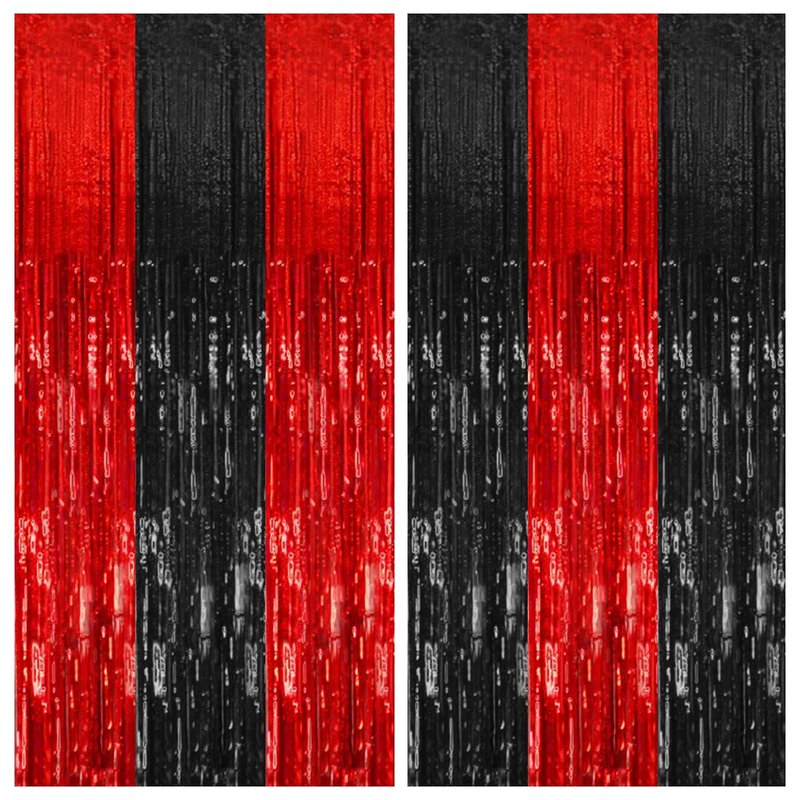 2 Pack Black and Red Backdrop Party Decorations Tinsel Curtain Halloween Party Streamer Foil Fringe Birthday Decorations Photo Booth Fancy Ball Christmas New Year Graduation Party Decor Decor