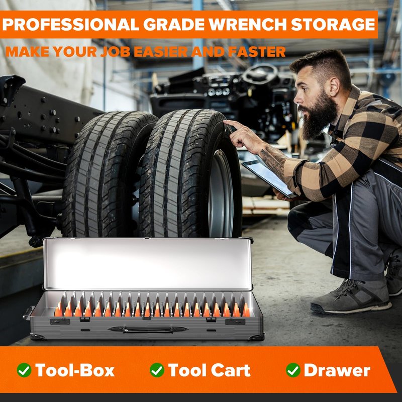 40PCS Modular Wrench Organizer - Wrench Tool Organizers for Tool Drawer Storage, Wrench Storage Set with Metric & SAE Label, Wrenches Rack Tool Gift for Professional Mechanics Men, Black & Red