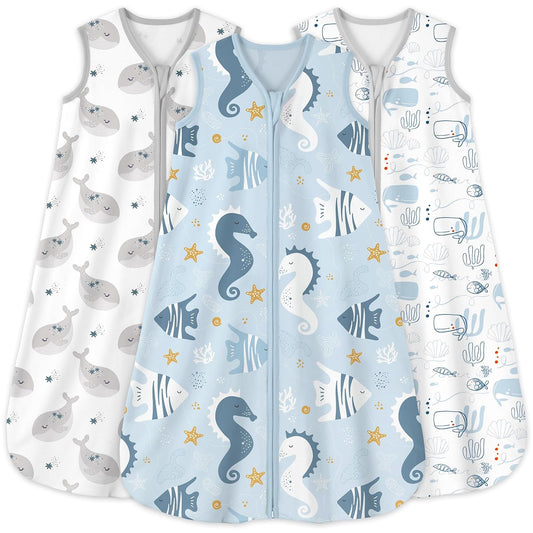 Yoofoss Baby Sleep Sack - 0-6 Months 0.5 Tog Wearable Blanket | 3-Pack Organic Cotton, Lightweight Design