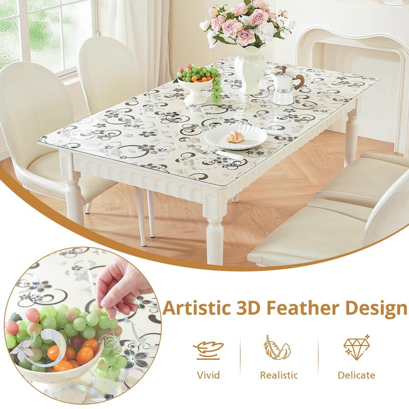 LovePads Floral Clear Table Cover Protector - 36 x 60 Inch Thick Plastic Table Cloth, Waterproof PVC Desk Mat for Dining Room Table, Wood Furniture Topper, Anti-Scratch Desk Pad for Kids Writing,