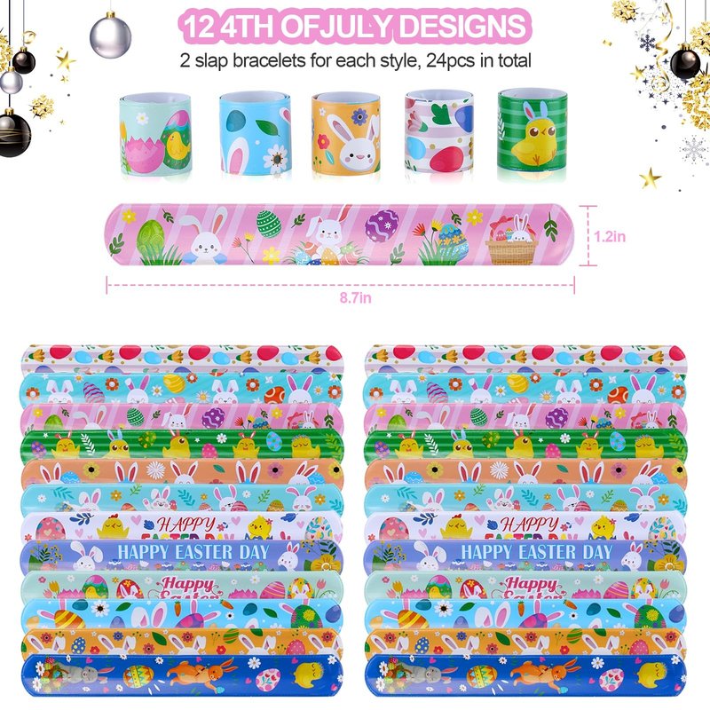 xutengy 48Pcs Easter Party Favors Decorations Slap Bracelets Rubber Wristbands for Kids Girls Boys，Easter Basket Stuffers Easter Egg Fillers Gifts for Toddlers