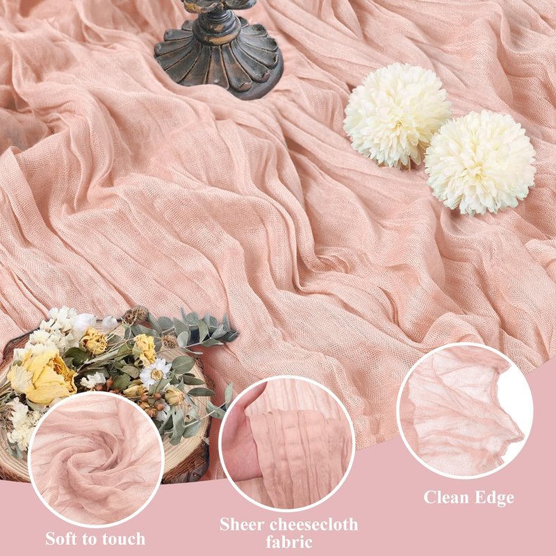 Asee'm Cheesecloth Table Runner 120 Inches Dusty Pink Boho Gauze Cheese Cloth Runner 10FT Rustic Sheer Spring Easter Table Runners for Wedding Baby Shower Holiday Party Decoration
