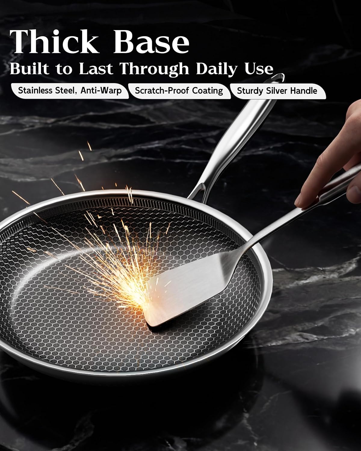 Skiennix Nonstick Frying Pan - 12-Inch Durable Stainless Steel Skillet | Induction Compatible, PFOA-Free, Dishwasher Safe