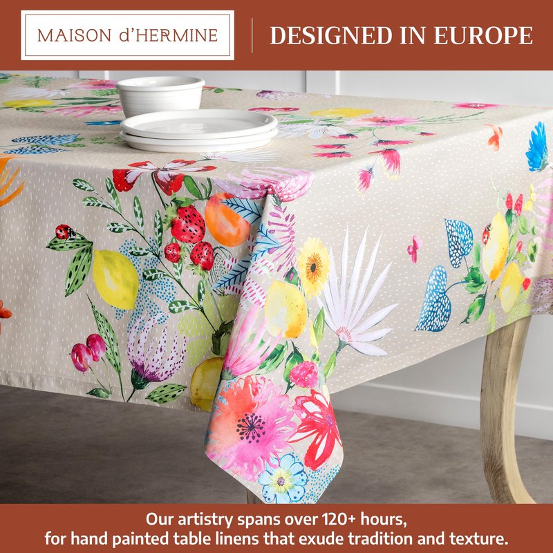 Maison d' Hermine Table Cloth Rectangle Table 100% Cotton 70 x 108 Inches Tablecloth Reusable Decorative for Dining Kitchen Room Farmhouse Home Gifts for Mothers day Spring Summer - Jardin D'Ete - Fog