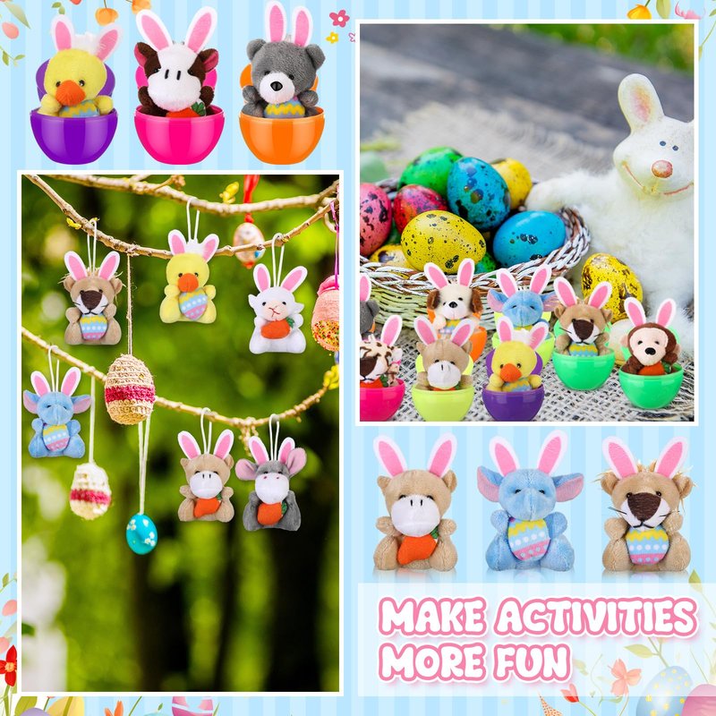 Lunmon 36 Pcs Prefilled Easter Eggs Filled with Mini Plush Animal Toys for Kids Baster Stuffer Filler Stuffed Animals with Carrot for Easter Egg Hunt Filler Party Favors Classroom Prize Supplies