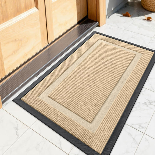 OLANLY Waterproof Front Door Mat - All-Season Indoor/Outdoor Doormat | Sturdy Natural Rubber, 23.5x15.5, Beige
