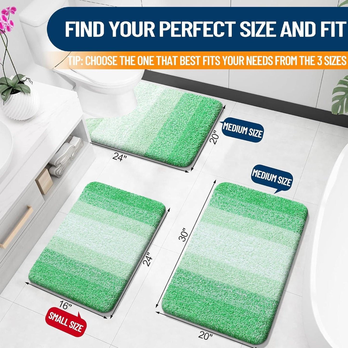 OLANLY Bathroom Rugs - Extra Soft Microfiber Mat 24x16 | Quick Dry, Rubber Backing, Green