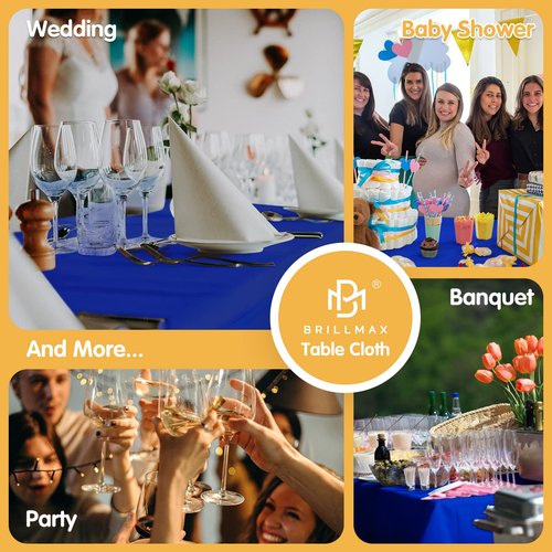 BRILLMAX 10 Pack Royal Blue Tablecloths 60 x 102 Inch for 6ft Rectangle Tables - 150 GSM Polyester Fabric, 15" Standard Drop, Water, Stain & Wrinkle Resistant Cloth Cover for Wedding Dining Buffet