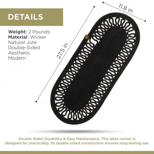 Oval Jute Table Runner | Woven Braided Dining Runner | Natural Textured Rattan Table Runner for Dining Table Coffee Table or Patio 11.8 x 27.5 (Standart)