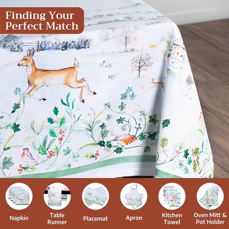 Maison d' Hermine Table Cloth Square Table 100% Cotton 60 x 60 Inches Fall Tablecloth Reusable Everyday Use for Thanksgiving Christmas Decorations Dining Farmhouse Party (Snowy World)