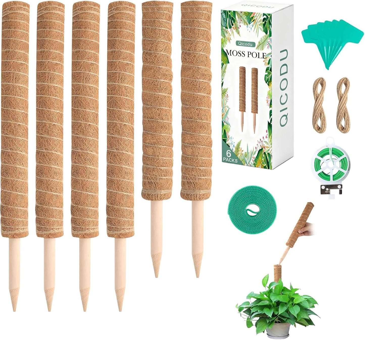 Skiennix 6 Pack Moss Poles for Monstera Plant Support - Stackable Design (4x17in + 2x12in) for Indoor Plants