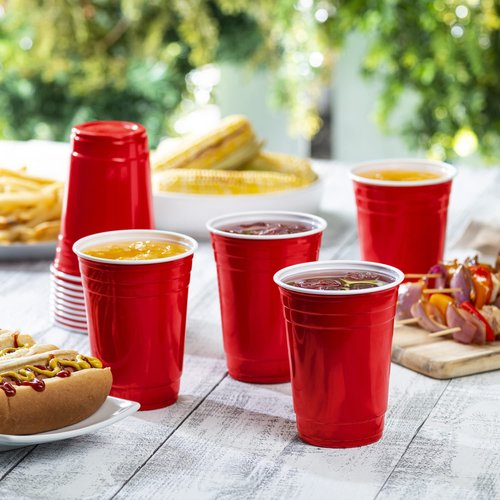 GUSTO [18 oz. - 100 Count] Disposable Plastic Red Cups, Party Drinking Cups for Events and Everyday Use