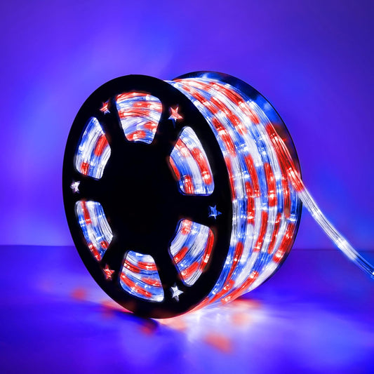 Skiennix 100ft LED Rope Lights - Waterproof, Connectable & Flexible Tube Lights | 8 Modes, Red, White & Blue
