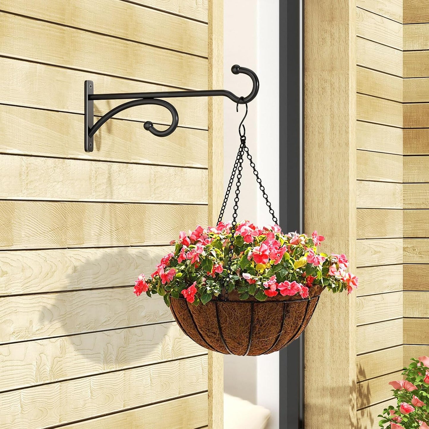 Skiennix 8-Inch Planter Hooks - Durable Metal Plant Hanger for Indoor/Outdoor Use | Black, 2-Pack